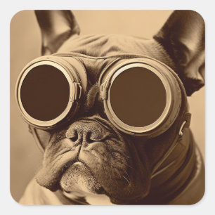 Retro Frenchie Sepia Vierkante Sticker