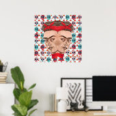 Retro Frida Kahlo Surreal Sugar Skull Pattern Poster (Thuiskantoor)