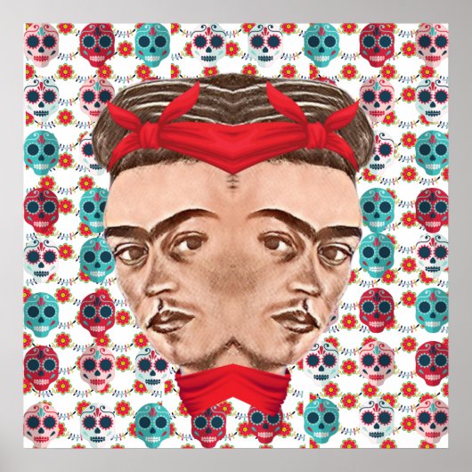 Retro Frida Kahlo Surreal Sugar Skull Pattern Poster (Voorkant)