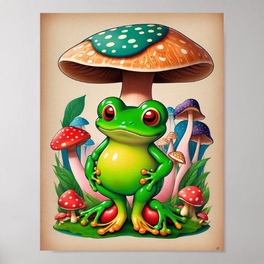 Retro Frog Groovy Mushroom Psychedelic Poster (Voorkant)