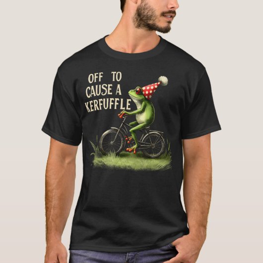 Retro Frog Riding Bike Off To Cause A Kerfuffle T-shirt (Voorkant)