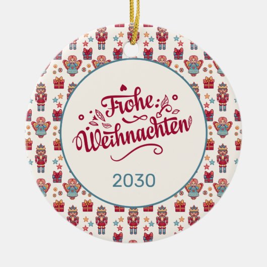 Retro Frohe Weihnachten Keramisch Ornament (Voorkant)