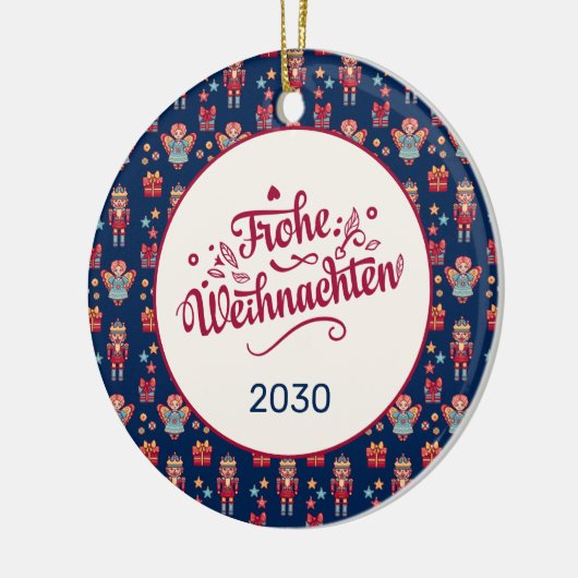 Retro Frohe Weihnachten Keramisch Ornament (Links)