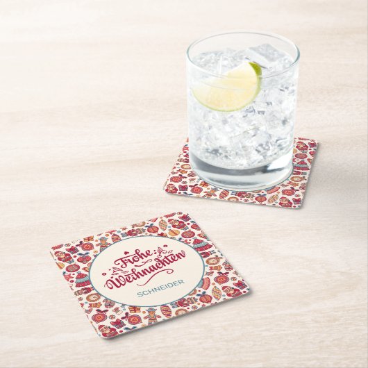 Retro Frohe Weihnachten Personalized Vierkante Kartonnen Onderzetter (Insitu)