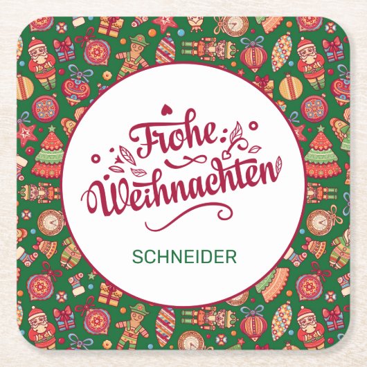 Retro Frohe Weihnachten Personalized Vierkante Kartonnen Onderzetter (Voorkant)