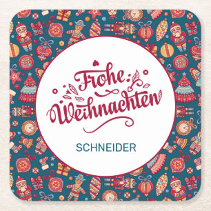 Retro Frohe Weihnachten Personalized Vierkante Kartonnen Onderzetter
