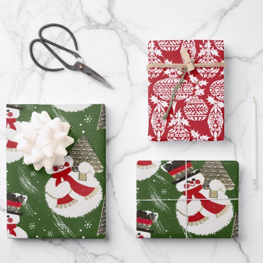 Retro  Frosty Snowmen Inpakpapier Vel (Voorkant)