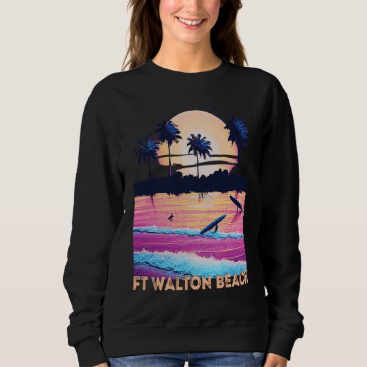 Retro Ft Walton Beach Florida Souvenir Surf Trui (Voorkant)