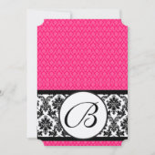 Retro Fuchsia Pink & Black Damask Wedding Kaart (Voorkant)