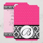 Retro Fuchsia Pink & Black Damask Wedding Kaart (Voorkant / Achterkant)