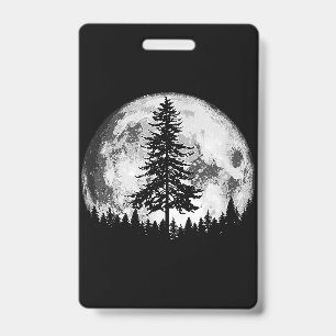 Retro Full Moon & Minimalist Pine Tree Gra Badge