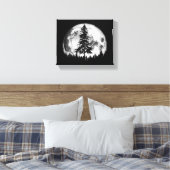 Retro Full Moon & Minimalist Pine Tree Gra Canvas Afdruk (Insitu (Slaapkamer))