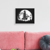 Retro Full Moon & Minimalist Pine Tree Gra Canvas Afdruk (Insitu (Woonkamer))