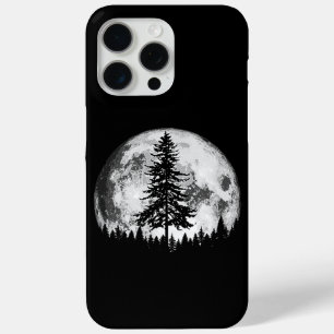 Retro Full Moon & Minimalist Pine Tree Gra iPhone 15 Pro Max Hoesje