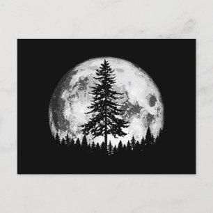 Retro Full Moon & Minimalist Pine Tree  Gra Feestdagenkaart