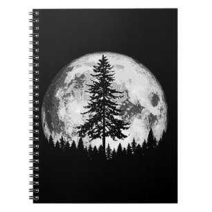 Retro Full Moon & Minimalist Pine Tree Gra Notitieboek