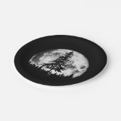 Retro Full Moon & Minimalist Pine Tree  Gra Papieren Bordje (Gekanteld)