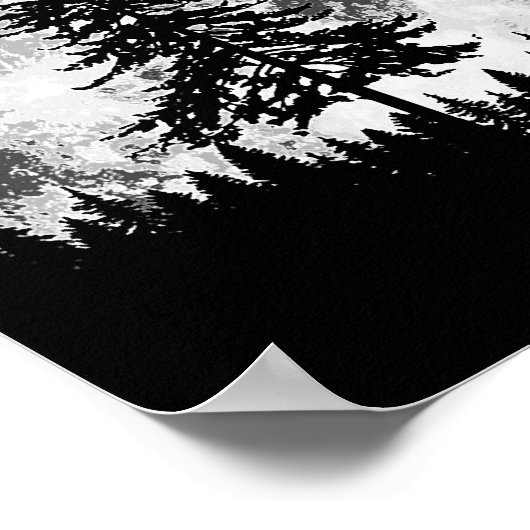 Retro Full Moon & Minimalist Pine Tree  Gra Poster (Hoek)