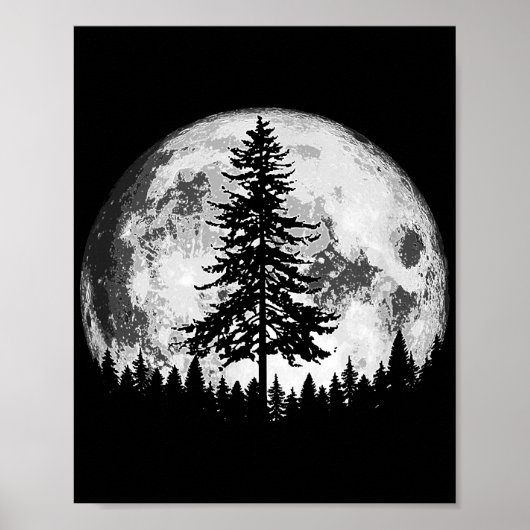 Retro Full Moon & Minimalist Pine Tree  Gra Poster (Voorkant)