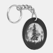 Retro Full Moon & Minimalist Pine Tree  Gra Sleutelhanger (Voorkant Links)
