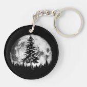 Retro Full Moon & Minimalist Pine Tree  Gra Sleutelhanger (Achterkant)