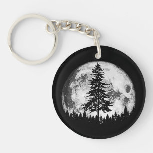 Retro Full Moon & Minimalist Pine Tree  Gra Sleutelhanger