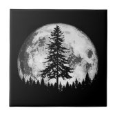 Retro Full Moon & Minimalist Pine Tree Gra Tegeltje (Voorkant)