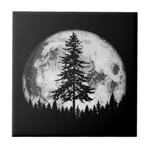 Retro Full Moon & Minimalist Pine Tree  Gra Tegeltje