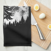 Retro Full Moon & Minimalist Pine Tree  Gra Theedoek (Quarter Fold)
