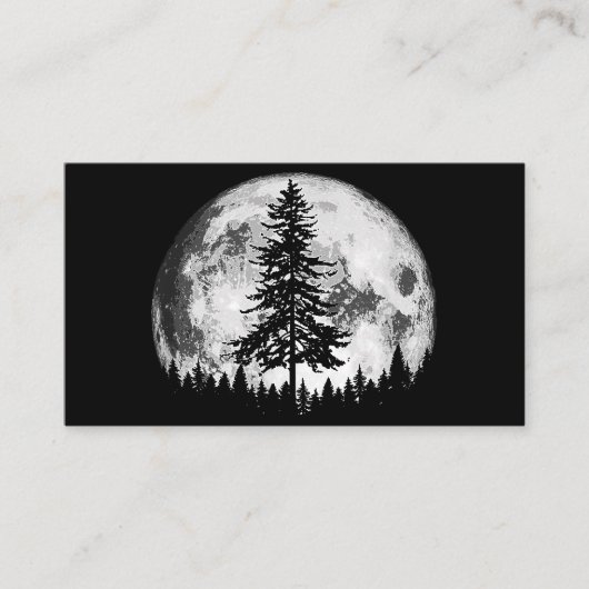 Retro Full Moon & Minimalist Pine Tree  Gra Visitekaartje (Voorkant)