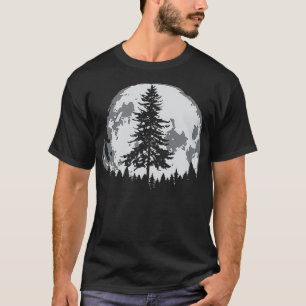 Retro Full Moon Minimalist Pine Tree Graph T-shirt