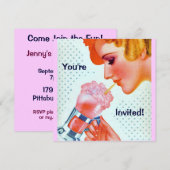 Retro Fun 1930s Roze Milkshake Invitation Kaart (Voorkant / Achterkant)