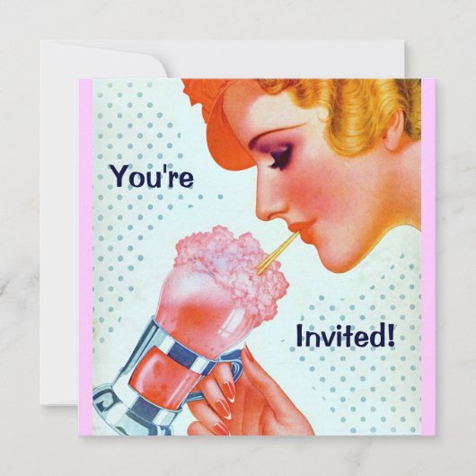 Retro Fun 1930s Roze Milkshake Invitation Kaart (Voorkant)
