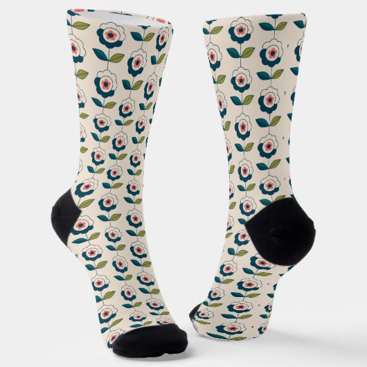 Retro Fun Garden Flower Pattern Sokken (Gebogen)