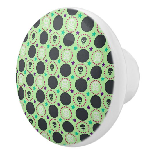 Retro Fun Green Skull Pattern Keramische Knop (Rechts)