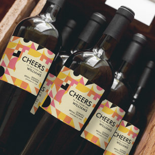 Retro Fun Pink Oranje Geel Vet Vrijgezellenfeest Wijn Etiket