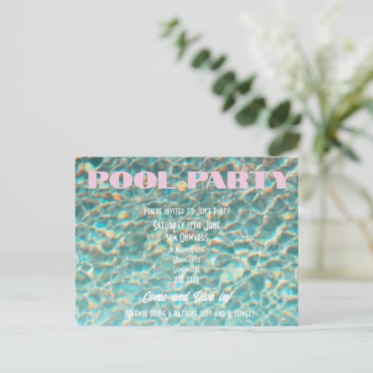 Retro Fun Pool Party uitnodiging (Staand voorkant)