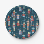  Retro Fun Robot Pattern Papieren Bordje (Voorkant)