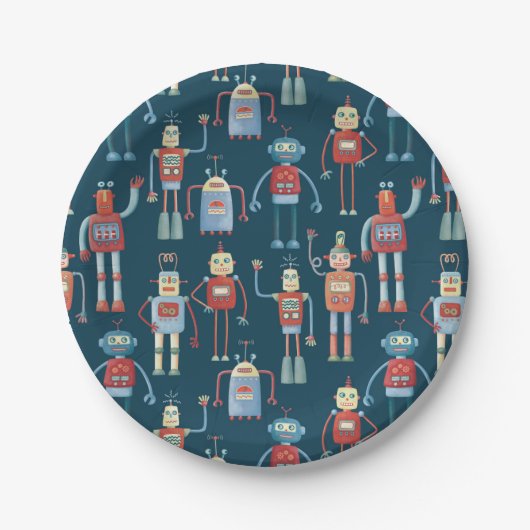  Retro Fun Robot Pattern Papieren Bordje (Voorkant)