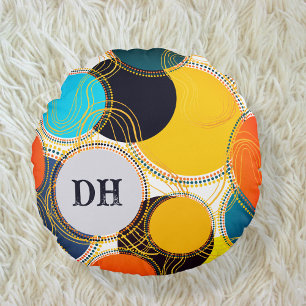 Retro Fun Trendy Geometrisch Abstract Monogram Rond Kussen