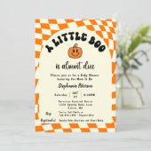 Retro Fun Wavy Checkered A Little Boo Baby Shower Kaart (Staand voorkant)