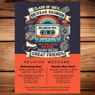 Retro Funky 50 jaar High School Reunion Mixed Tape Kaart