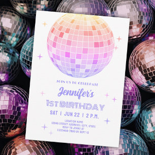 Retro Funky 90s Roze Disco Bal Verjaardagsfeestje Kaart