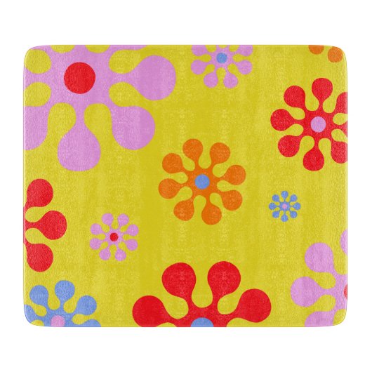 Retro Funky Flower Pattern Yellow Cutting Board Snijplank (Voorkant)
