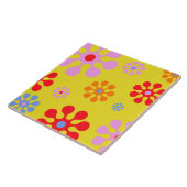 Retro Funky Flower Pattern Yellow Trivet Tegeltje (Zijkant)