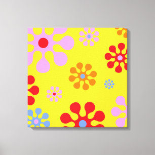 Retro Funky Flowers Yellow Abstract Art Canvas Afdruk