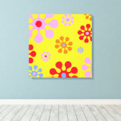Retro Funky Flowers Yellow Abstract Art Canvas Afdruk (Insitu (Houten vloer))