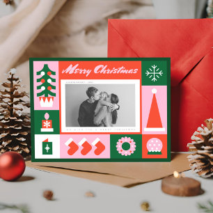 Retro Funky Foto Kerstmis Feestdagenkaart