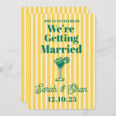 Retro Funky Gestreepte Groen Gele Bruiloft Kaart (Voorkant / Achterkant)