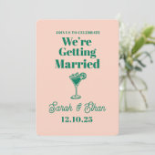 Retro Funky Gestreepte Groen Gele Bruiloft Kaart (Staand voorkant)